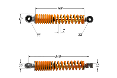 Амортизатор гусеничного блока малый (L-240mm,D-8mm,d-8mm) T150 (цв. оранжевый) 4670025450652